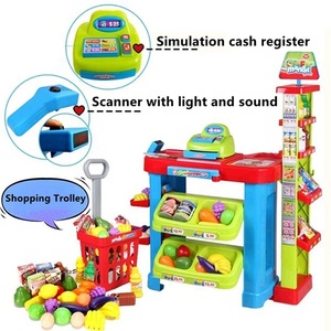 Chariot de comptoir de supermarché pour 2 enfants et plus de 30 pièces, accessoires alimentaires de jeu inclus avec Machine de <span class=keywords><strong>caisse</strong></span> <span class=keywords><strong>enregistreuse</strong></span> - Product Image 2