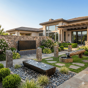 Fontaine <span class=keywords><strong>de</strong></span> <span class=keywords><strong>jardin</strong></span> moderne en pierre <span class=keywords><strong>de</strong></span> basalte sans <span class=keywords><strong>bassin</strong></span> pour usage extérieur et jardinage - Product Image 1