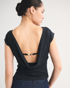 Top casual elástico de manga corta con cuello redondo y espalda descubierta LEDUO Elegant para mujer - Product Image 2