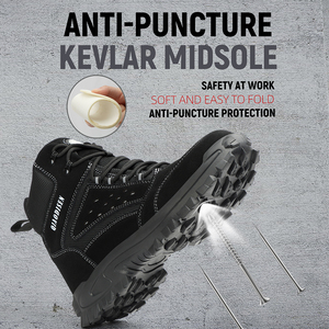 Chaussures de sécurité montantes pour hommes avec embout en acier pour chantier, anti-perforation, anti-écrasement, antidérapantes - Product Image 4
