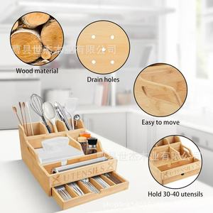 Wooden Utensil <b>Storage</b> <b>Box</b> With Drawers And Compartments For <b>Kitchen</b> Desktop Organizer Space Saving Rectangular Standing Type - Product Image 2