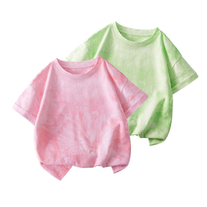 2026 신상 디자인 소프트 타이다이 드롭 숄더 디자인 95% 면 5% 스판덱스 남녀공용 유아 아동 티셔츠 - Product Image 2