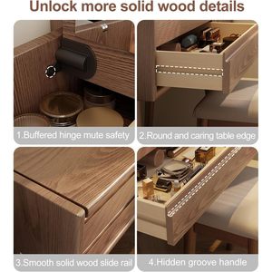40 Inch Solid Oak Log Color Midcentury Convertible <strong>Dressing</strong> Vanity <strong>Table</strong> <strong>Set</strong> 4 Drawers LED <strong>Mirror</strong> Lights Bedroom Use SZT006 - Product Image 2