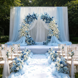 Wholesale <b>Artificial</b> Horn Flower Arch Backdrop Wedding Arch Flower Arrangement blue Rose Arch Flowers Decoration - Product Image 1