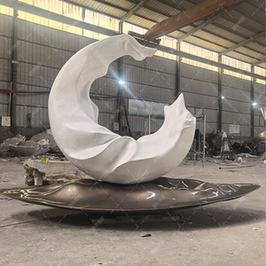 Sculpture de lune abstraite en acier inoxydable, à poser au sol en extérieur, faite à la main, de forme irrégulière, pièce d'art décorative - Product Image 2