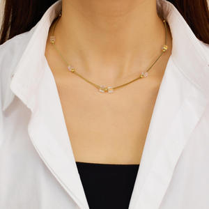 Collier en chaîne à maillons avec perles en cristal plaqué or pour femmes, bijoux d'anniversaire - Product Image 2