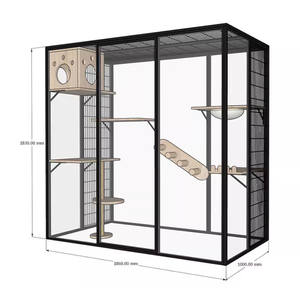Kattenhuis Aluminium Profielen Binnen En Buiten Huis Klein Dier Zwart Kooiframe Met Doorzichtig Glas Aan De Binnenkant - Product Image 1