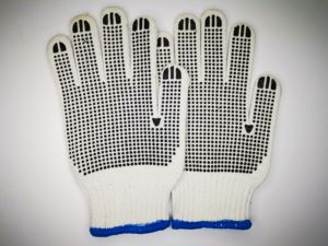 10 Gauge Palm Anti Slip Natuurlijke Dubbelzijdige Zwarte Stippen Wit Gebleekt Koord Katoen Pvc Gestippeld Handwerk Veiligheidshandschoenen - Product Image 6