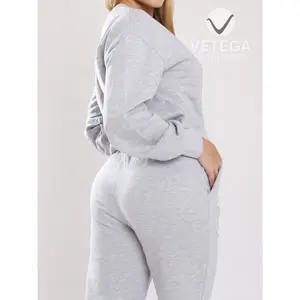 Ensemble survêtement et pantalon de sport pour femme Vetega, gris, coupe ample, 2 pièces, avec poches, col rond, manches longues, matière polaire, Al - Product Image 4