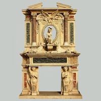 Cheminée en marbre artificiel beige italien de style traditionnel fait à la main, grande arche arabe, avec colonne