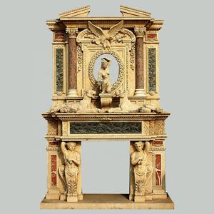 हस्तनिर्मित पारंपरिक शैली का बड़ा आर्बियल प्राकृतिक इतालवी बेज शेर शेर faux संगमरमर के मेहराब में स्तंभ के साथ चारों ओर - Product Image 4