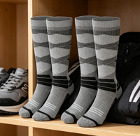 Chaussettes de compression athlétiques hautes à motif rayé losanges, soutien de la voûte plantaire, respirantes, pour le sport et la course, gris et noir