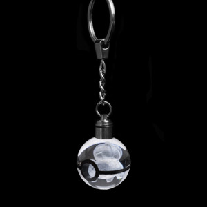 Wholesale Popular 30mm Mini Crystal Glass Poke Ball Keychain With Led Light 3d Cartoon Character Keychain for Kids Souvenir Gift
