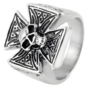 yunnique Skull <b>Ring</b> <b>Titanium</b> Steel Cross Design Men's Fashion Jewelry Gift Silver Color Geometric Pattern - Product Image 5