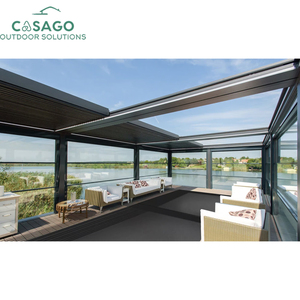 Pergola rétractable moderne en aluminium avec cadre thermolaqué - Dimensions et angle de lamelles personnalisables pour villa et hôtel - Product Image 2