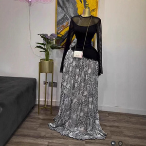 ชุดเดรสแม็กซี่แขนยาวผ้าตาข่ายสำหรับผู้หญิงชุดเดรสผ้าชีฟองพิมพ์ลายไม่สมมาตร - Product Image 4