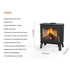 Stufa <span class=keywords><strong>a</strong></span> Legna R1002A da 10KW in Acciaio Nero, Ecologica, per Riscaldamento Interno, Durevole, Camino <span class=keywords><strong>a</strong></span> Legna con Ingresso <span class=keywords><strong>Aria</strong></span> Secondario - Product Image 2