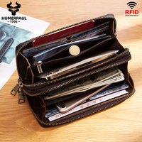 HUMERPAUL Dompet Ponsel Vintage Kulit Pria, Dompet Telepon Genggam Panjang Sederhana Organizer Uang Bergaya Vintage