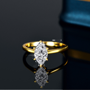 Nuovo Anello Nuziale 2025 in Argento Sterling <span class=keywords><strong>925</strong></span> Placcato <span class=keywords><strong>Oro</strong></span> 18K con Moissanite Taglio Marquise da 1 Carato, Montatura a Griffe - Product Image 1