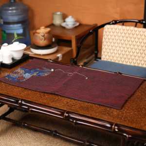 Tappetino da Tè Artigianale <span class=keywords><strong>in</strong></span> Bambù Blu a Forma di Zucca, Patchwork Testurizzato Sostenibile 60x30cm - Sottobicchiere Artistico per Tazze e Arredamento Zen - Product Image 1