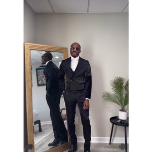 Veste courte <span class=keywords><strong>moderne</strong></span> Design homme costumes 2 pièces Blazer pantalon Double boutonnage <span class=keywords><strong>mariage</strong></span> marié porter dîner Slim Fit smoking marié <span class=keywords><strong>costume</strong></span> - Product Image 3