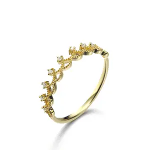 Superior Quality 9K Solid Gold Gemstone Series Simple Crown Micro Set Zircon Ring With Custom 14K 18K Jewelry