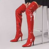 Bottes hautes pour femmes, style stripteaseuse, à talons aiguilles, sexy, à bout pointu, rouges, d'été, pour club, soirée, danse jazz, grandes tailles 40-45