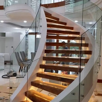 Villa haut de gamme du sol au plafond côté fenêtre marches en pierre artificielle escalier incurvé avec balustrades en verre entretoise
