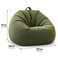 Fauteuil pouf géant pour adultes en velours côtelé vert mousse, surdimensionné, avec poignée de transport ronde, compressé, rembourré épais et rebondissant, pour un confort optimal