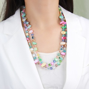 สร้อยคอผู้หญิงสไตล์วินเทจแบบพัน 2 ชั้น ความยาว 115-120 ซม. ประดับคริสตัลและลูกปัดแก้ว พร้อมเปลือกหอยรูปทรงไม่สม่ำเสมอ - Product Image 5