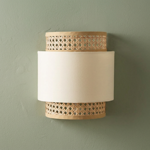 Lampe murale LED en bambou de forme ronde moderne, abat-jour marron/beige 2700K, pour le salon, décoration de la maison - Product Image 2