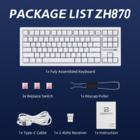 Teclado Mecánico Zornher ZH870, Silencioso, Blanco, Diseño de Telaraña, RGB, Inalámbrico Trimodal, para Gamers Modernos
