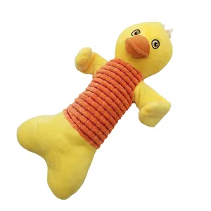 노란 오리 모양 귀여운 플러시 씹는 장난감 소리와 이동 퍼즐 애완 동물 플러시 장난감 강아지를위한