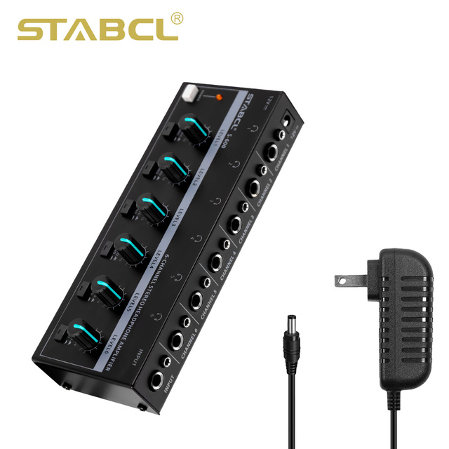 STABCL S-600 Mini 6-Channel Stereo Headphone Amplifier DC 12V 6.35mm Input/Output Interface