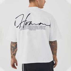 Yuchen Trắng Tùy Chỉnh Đồ Họa In Ngắn Tay Áo Quá Khổ 100% Bông Người Đàn Ông Boxy Cắt T Áo Sơ Mi - Product Image 4