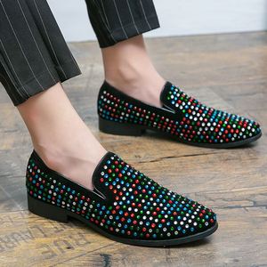 European High-end Rhinestone Shoes <b>Men's</b> Leather Match Color Fashion Brand Business Casual <b>Dress</b> Party Slip-on <b>Men</b> Formal Shoes - Product Image 4