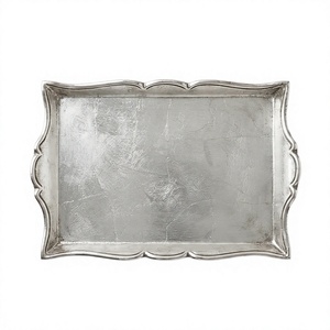 Plateau festonné Florentin en aluminium moulé, finition argent antique, plateau décoratif de luxe en métal, vente en gros, plateaux de service pour l'hôtellerie - Product Image 1
