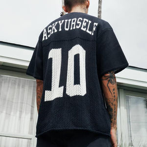 Suéter de punto informal para hombre, 100 % algodón, con logotipo personalizado, manga corta, jersey de fútbol, secado rápido, transpirable - Product Image 5