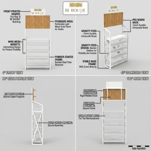 Expositor de suelo para tiendas minoristas con ganchos para pegboard, cestas y soporte para bolsas de compras de metal ecológico personalizadas al por mayor - Product Image 3