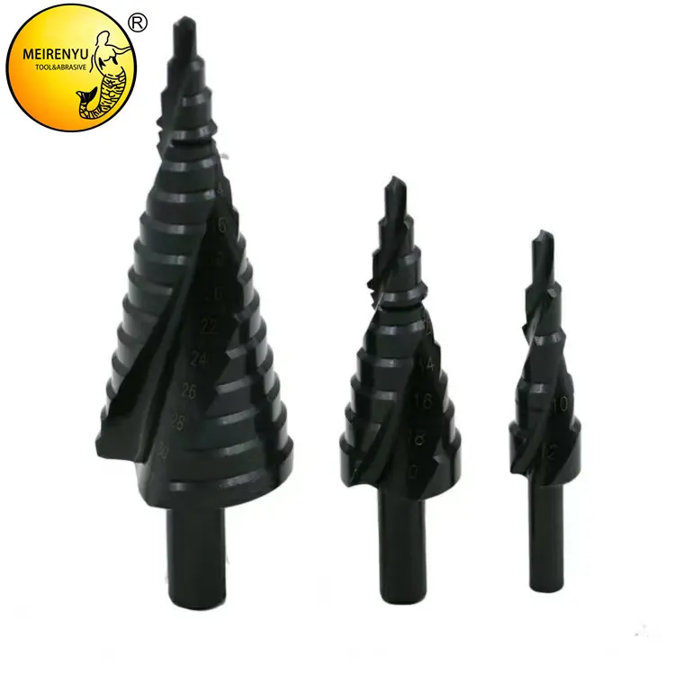 MRY 4-32Mm Hitam Nitridasi HSS Titanium Spiral Langkah Cone Bor untuk Logam Bulat Betis Alur Kerucut Langkah mata Bor