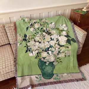 Tapiz Artístico Multifuncional de Poliéster y Algodón con Diseño de Rosas Blancas de <span class=keywords><strong>Van</strong></span> <span class=keywords><strong>Gogh</strong></span>, Pintura al Óleo Floral, para Sofá y Cama - Product Image 2