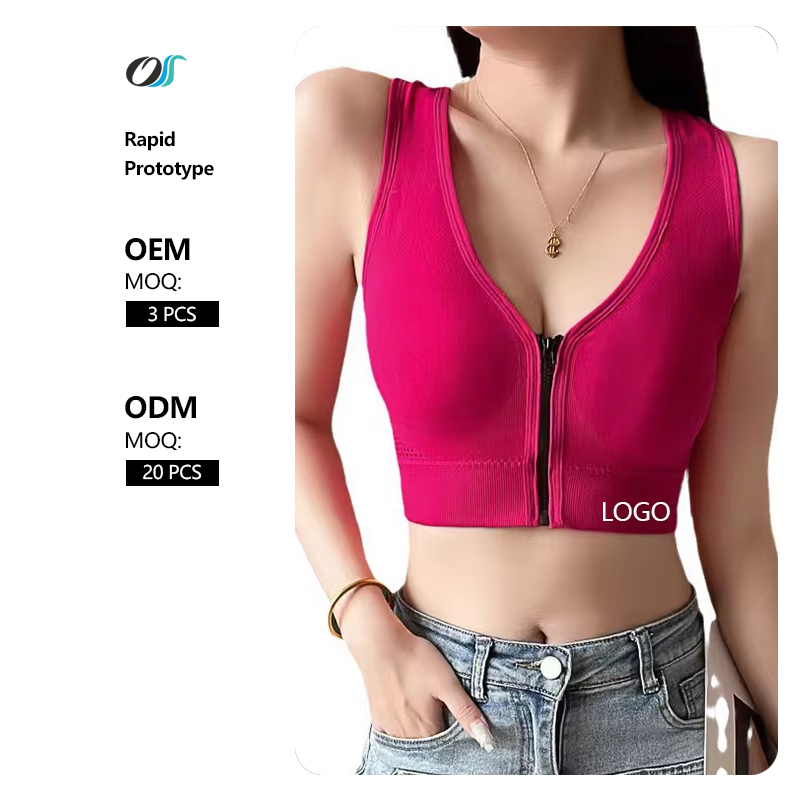 Wire-Free Breathable Push-Up Active Bra with Medium Support Front Zipper Crop Top Stylish Yoga Vest Seamless Sport Set for Women
