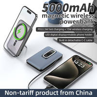 Charge sans fil Portable 22.5W charge rapide Mini batterie externe magnétique affichage LED câbles intégrés 5000mAh Powerbank avec support