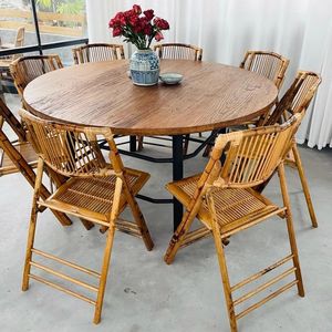 Silla Plegable de Bambú para Jardín, Conjunto de Sillas Retro de Mimbre Tejido, Portátiles y Plegables para Uso en Patio y Hogar - Product Image 1