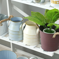 Vas Bunga Kering Gaya Pitcher Susu Vintage, Pot Bunga Gaya Pitcher Dua Pegangan, Dekorasi Bunga Buatan, Ember Bunga