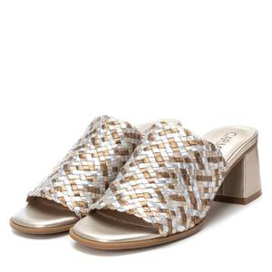 Carmela Women's Heeled Slipper Gold 162191 Metallic Woven Upper Block Heel <b>Sandal</b> - Product Image 4