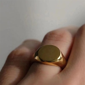 Gold Plated Stainless Steel Custom Name Engraved logo Heart Round Shape Signet Eternity <b>Ring</b> - Product Image 6