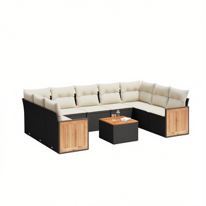 Ensemble de canapés de jardin noir et crème, meubles en rotin d'extérieur avec coussins en mousse haute densité, design contemporain imperméable - Product Image 1