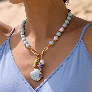 Ceramic Seashell Charm Necklace Stainless Steel Blue Green Purple Animal Shape Party Accessory For Women Summer Beach Jewelry - Product Image 2