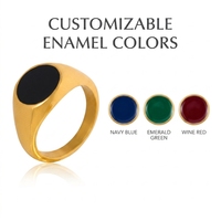 Bague de motard circulaire en acier inoxydable plaqué or 18 carats PVD, testée étanche, avec émail noir effet goutte d'huile